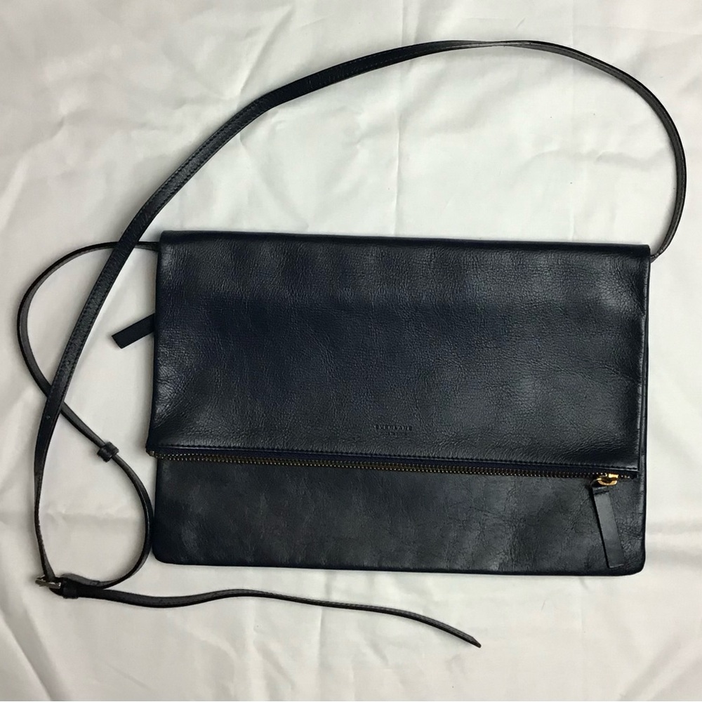 Everlane The Foldover Dark Navy Blue Leather Crossbody Bag